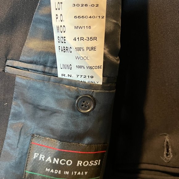 Franco Rossi Men's Black Suit 41R Jacket 35R Pants - Made in Italy - Pure Wool - Picture 4 of 7